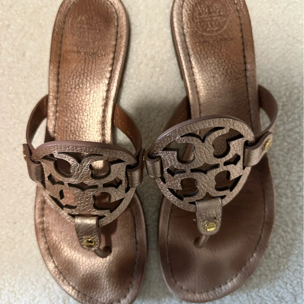 Tory Burch Metallic Rose Gold Miller Thong Sandals